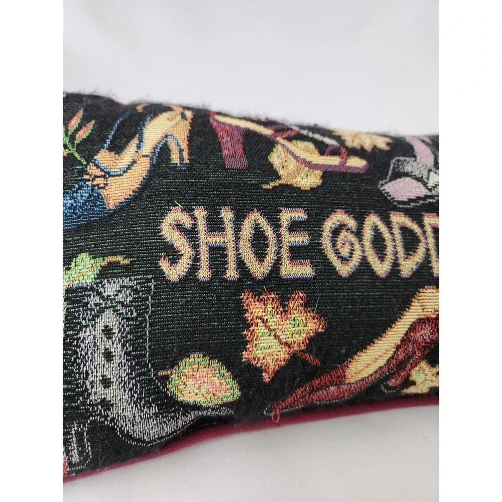 Vintage Shoe Goddess Tapestry Needlepoint Style Throw Pillow Gold Sparkle 12x8